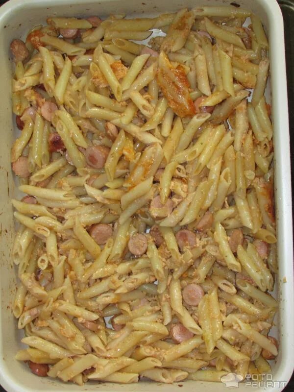 Макароны с сосисками в духовке фото Рецепт: Макароны с сосисками в духовке с яйцами и луком