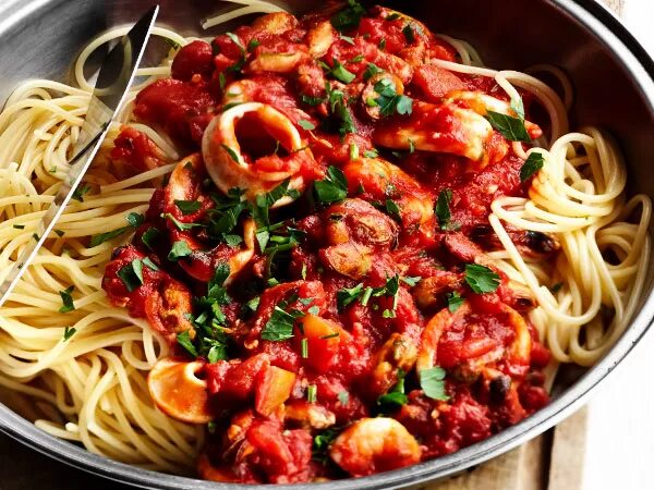 Макароны с томатным соусом фото Паста с морепродуктами в томатном соусе Чудо-Повар