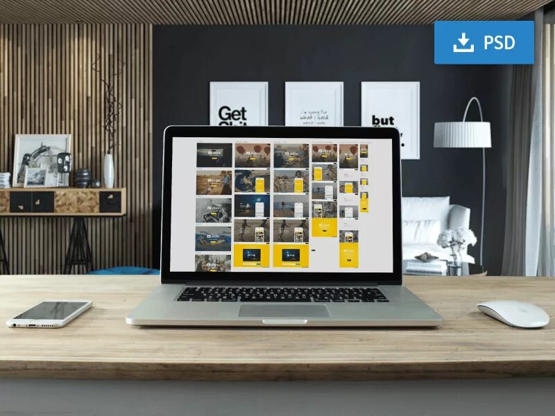 Макбук для дизайнера интерьера Free PSD Mockup Workspace with MacBook Free Mockup Mockup free psd, Macbook mock