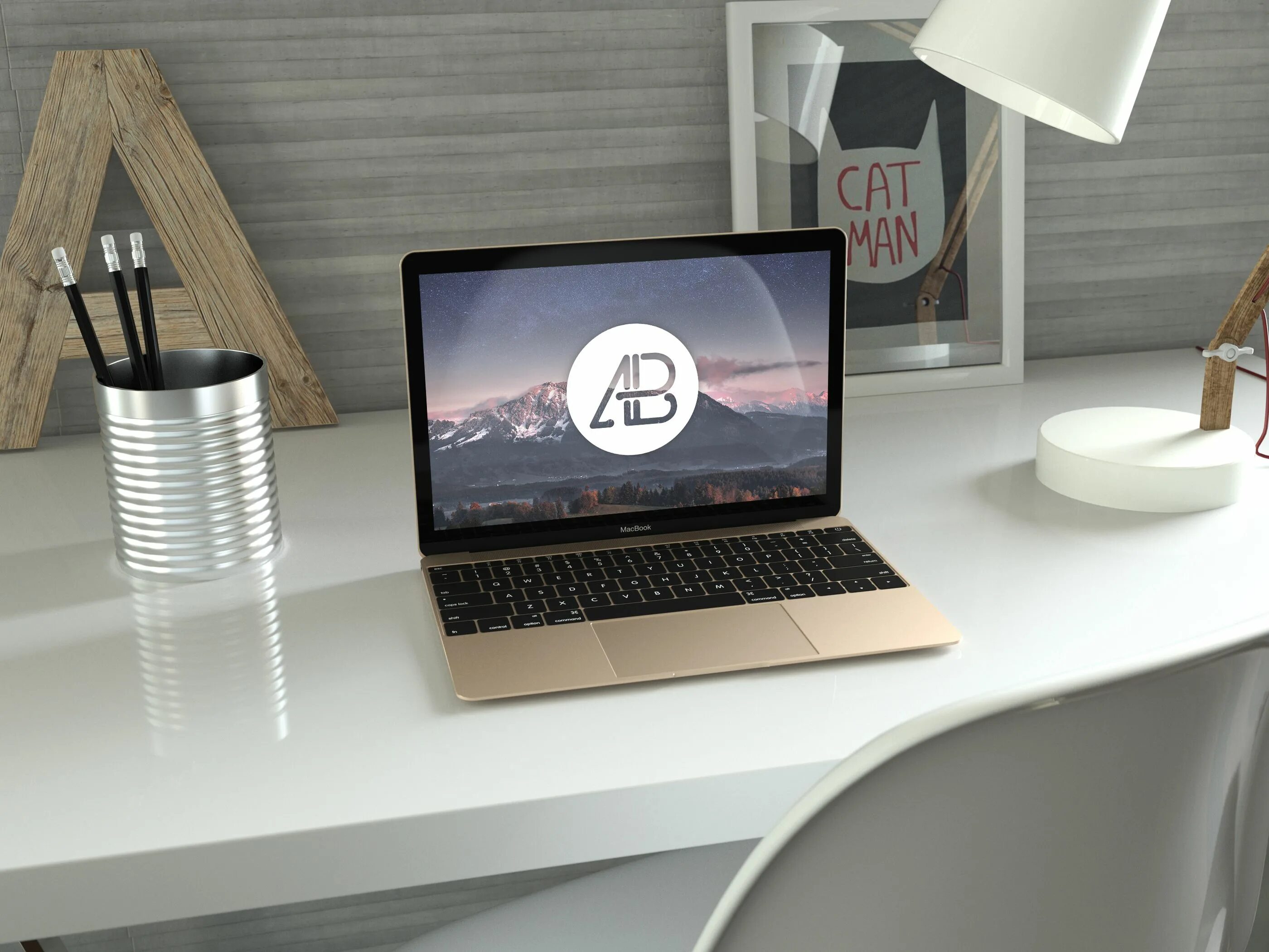 Макбук для дизайнера интерьера Realistic Gold 12-Inch Macbook Mockup Macbook mockup, Mockup desk, Mockup