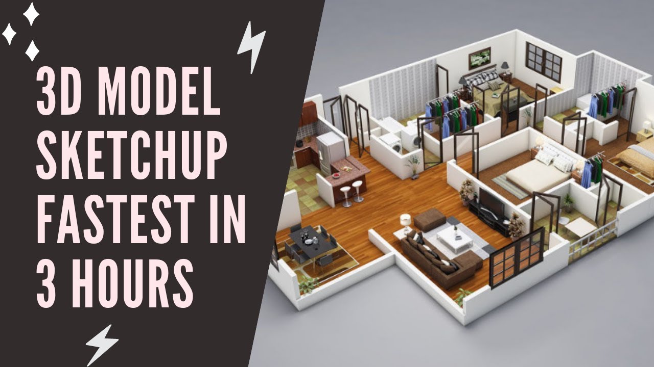 Макет дизайна интерьера 3D Model Sketchup Fastest in 3 Hours - YouTube
