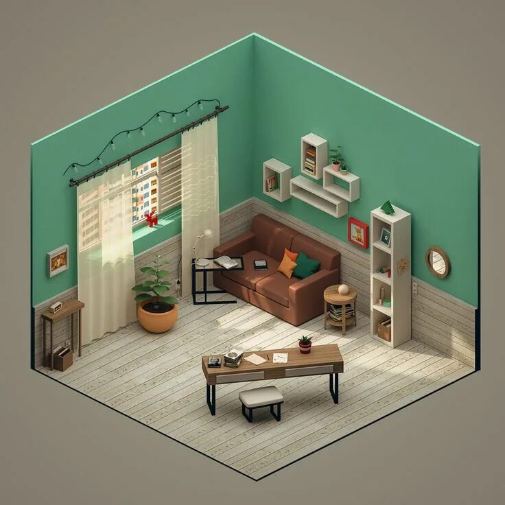 Макет дизайнера интерьера Isometric 3D Room, Polina Leskova on ArtStation at https://www.artstation.com/ar