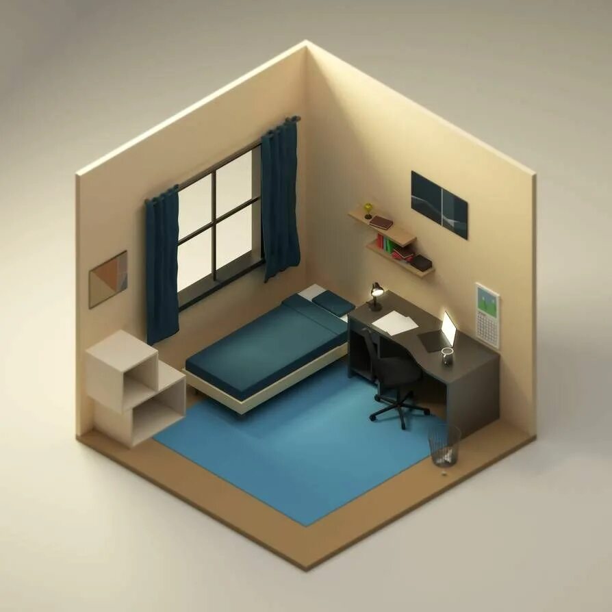 Макет интерьера комнаты Создать 3D модель isometric art - Заказы - Хабр Фриланс