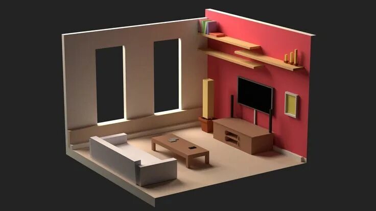 Макет интерьера комнаты 3D interior model created by "anaisthepuppy". Available in 3D Studio,Autodesk FB