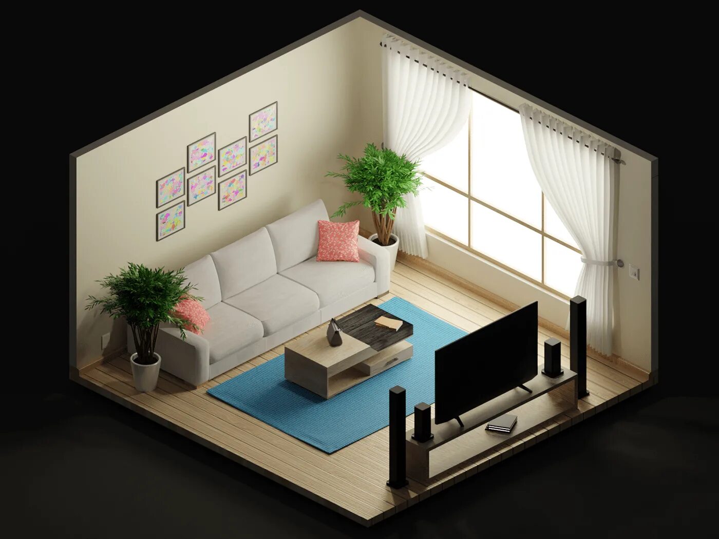 Макет интерьера комнаты Isometric Rooms :: Behance