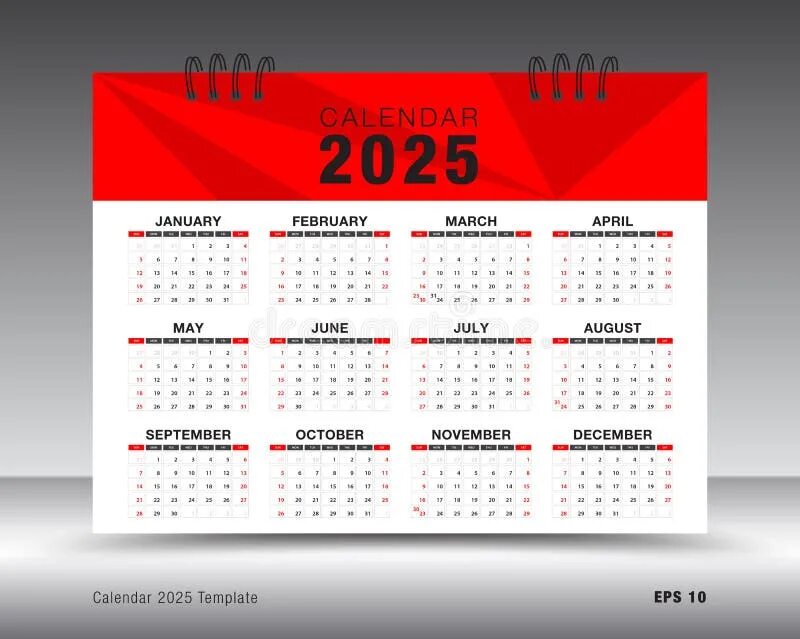 Макет календаря на 2025 год Calendar 2025 Template Layout, 12 Months Yearly Calendar Set in 2025, Desk Calen