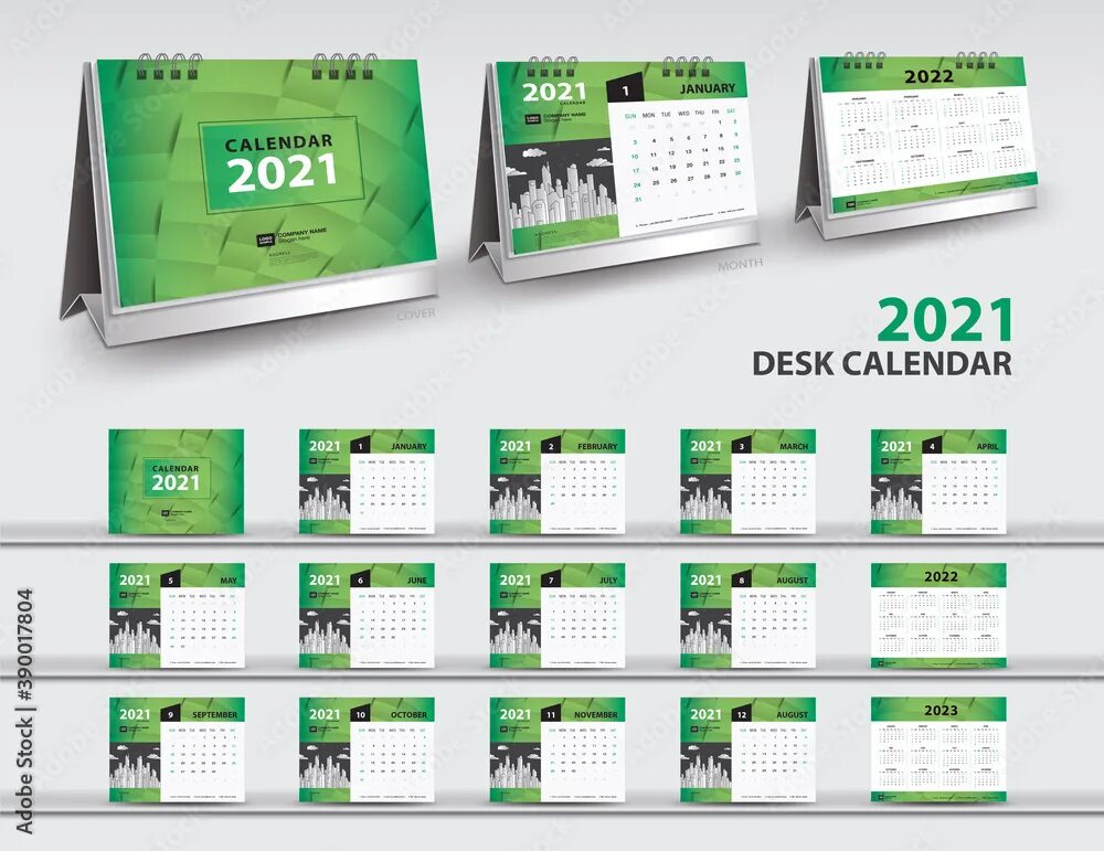 Макет календаря на 2025 год Calendar 2021, 2022, 2023 year template vector and 3d mockup desk calendar, Set 