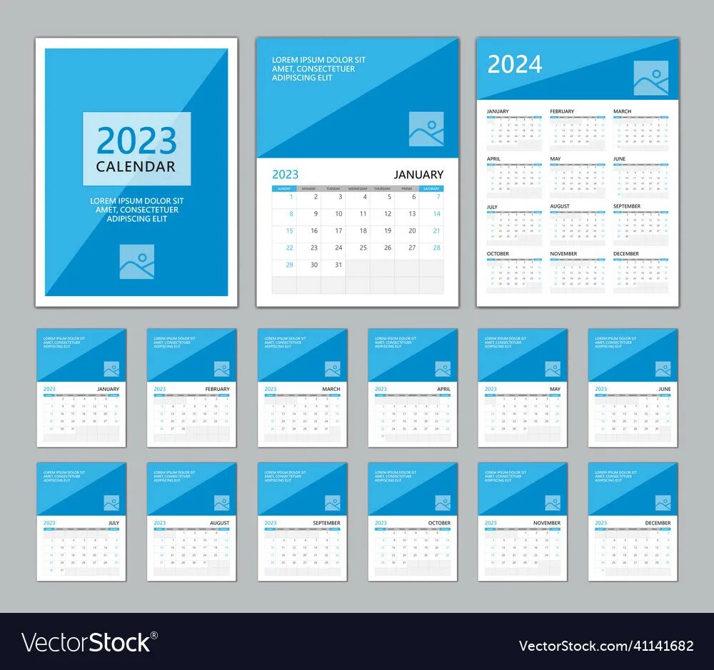 Макет календаря на 2025 год Calendar 2023-2024 template- desk 2023 Royalty Free Vector
