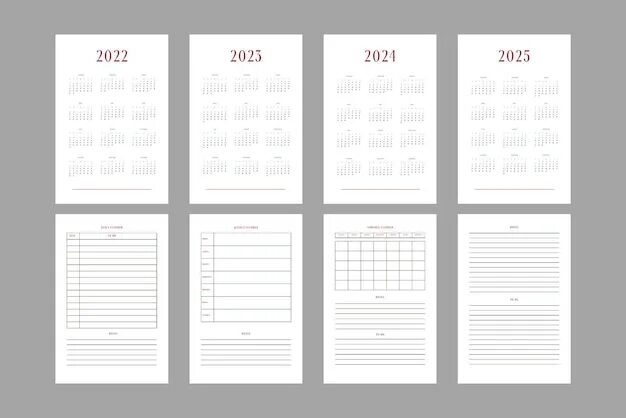 Макет календаря на 2025 год Premium Vector 2022 2023 2024 2025 calendar and daily weekly monthly planner to 