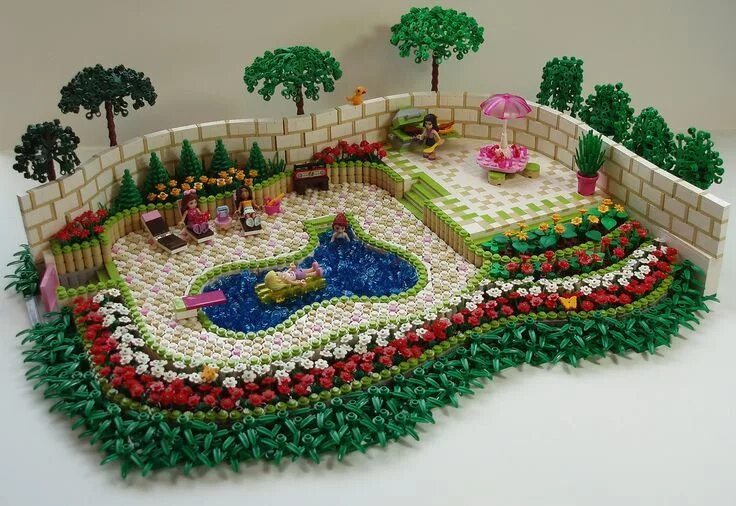 Макет сада фото Everyone wants to be at the LEGO Friends Pool Party (by eilonwy77) Lego design, 