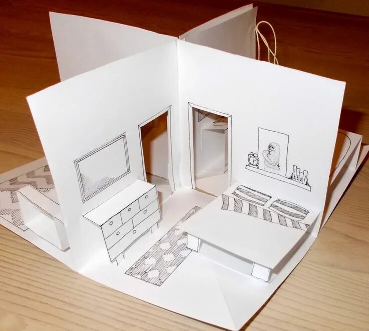 Макет своими руками в домашних условиях Pop up -nukkekoti Maison de poupée en carton, Maison en papier, Bricolage et loi