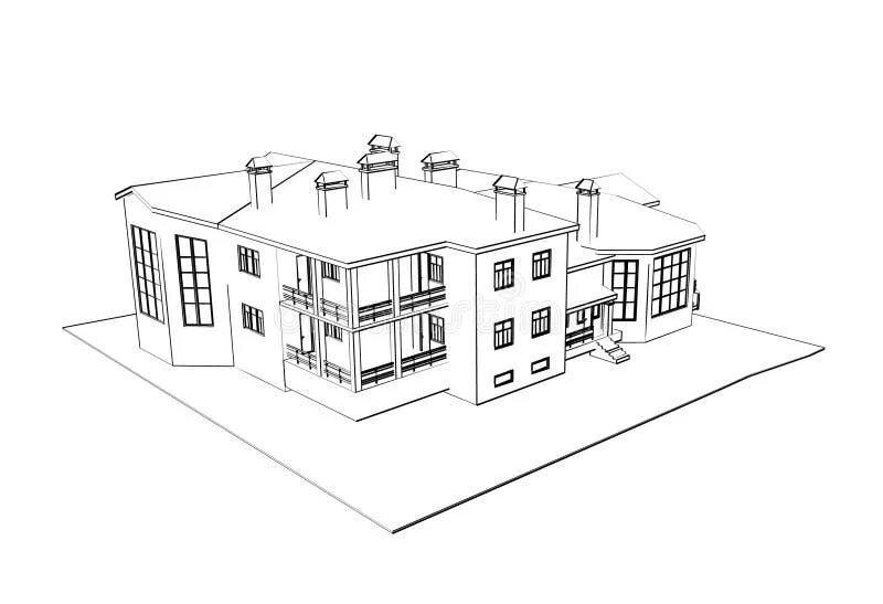 Макет здания дома чертеж House: 3d technical draw stock illustration. Illustration of indoors - 7306735