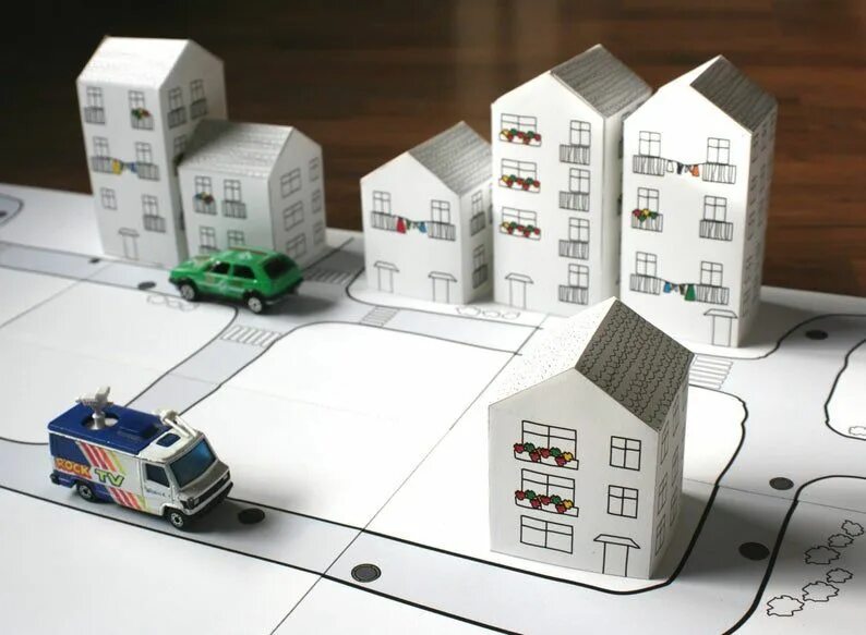 Макеты из бумаги фото Paper Toy city Printable Paper Doll House Paper Doll - Etsy Cardboard city, Pape