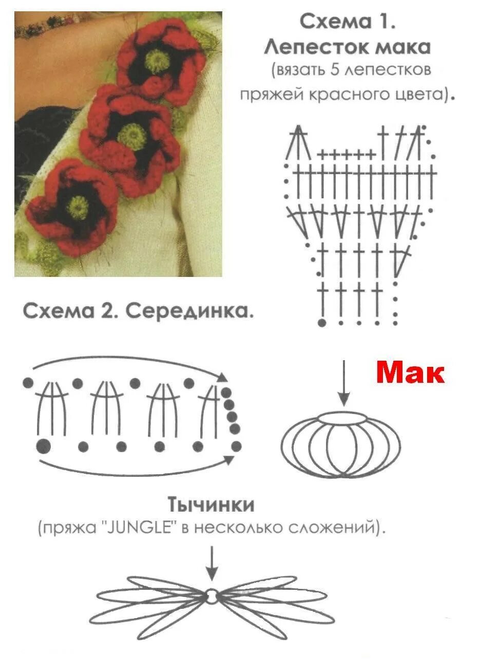 Маки вязаные крючком схемы Коллекция - Маки № 2 - Lilia Vignan