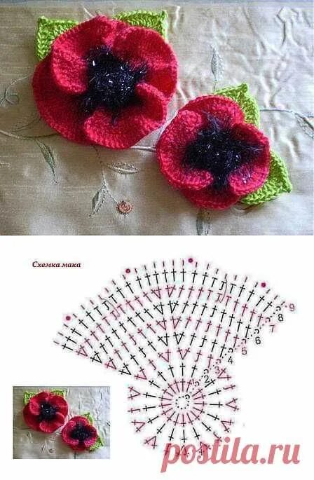 Маки вязаные крючком схемы Вязание.Цветы и фигурки. Crochet flower tutorial, Crochet flowers, Crochet rose