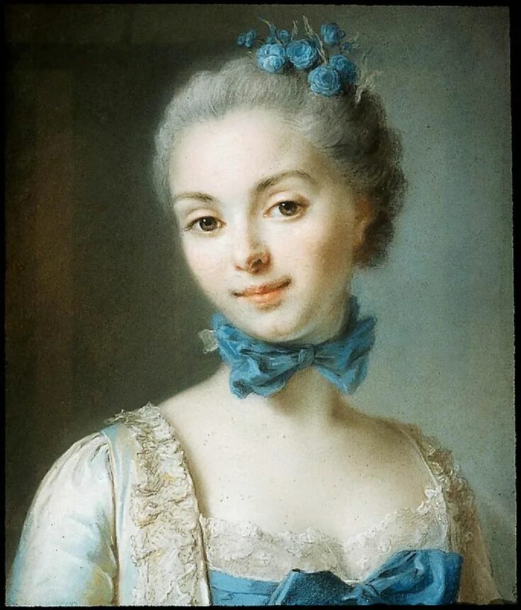 Макияж 18 века Portrait of a Young Woman Wearing a Blue Ribbon at her Throat Jean Martial Fredo