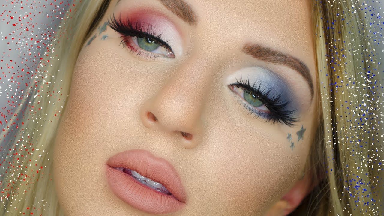 Макияж 4 FOURTH OF JULY GLAM TUTORIAL Two Tone Half Cut Crease - YouTube