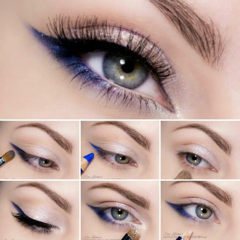 Макияж для нависшего века синий Makeup Makeup eyeliner, Colorful makeup, Nude eye makeup