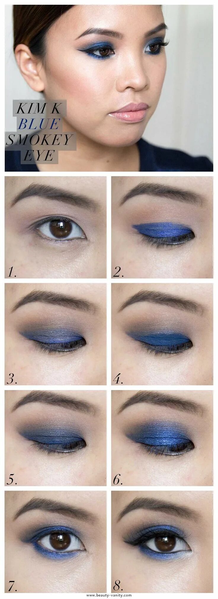 Макияж для нависшего века синий Kim K Inspired Blue Smokey Eye Blue eyeshadow makeup, Blue smokey eye, Hooded ey