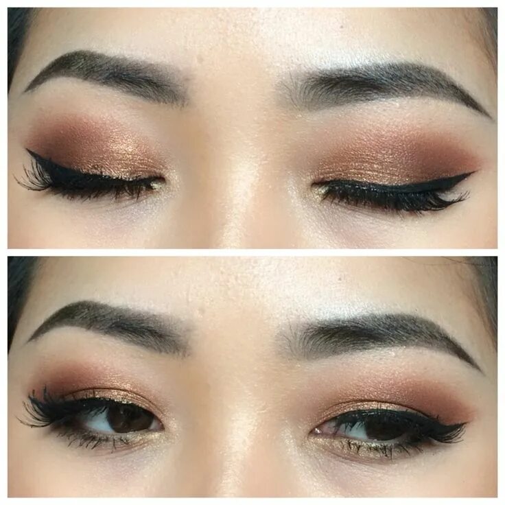 Макияж для узких глаз с нависшими Makeup for Asian eyes. Soft copper eyes Asian eye makeup, Korean eye makeup, Asi
