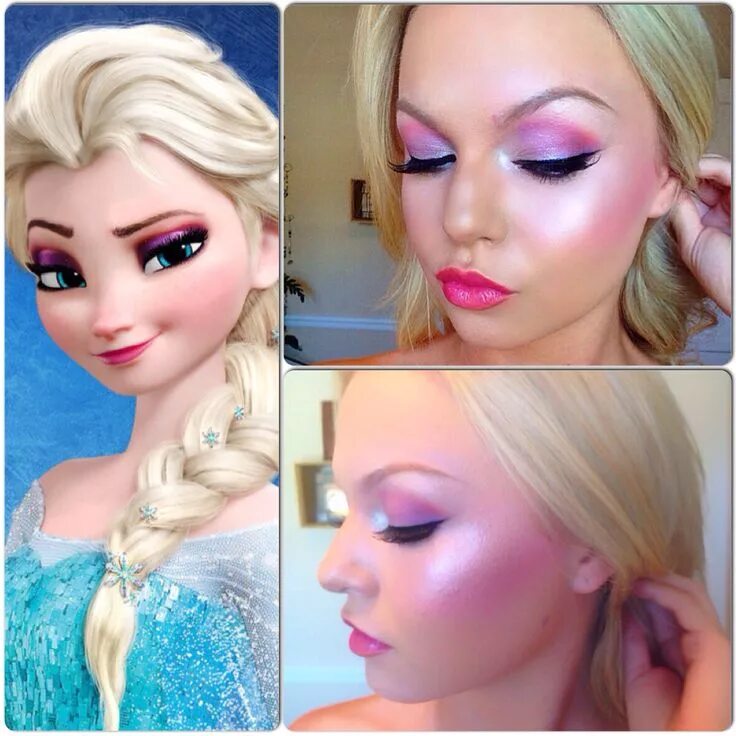 Макияж эльзы Shiny glitter Elsa look. Elsa wears purple makeup. Pink ok too. Princess makeup,