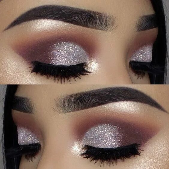 Макияж глаз черное платье Makeup : Silver Glitter and Muave Matte Dramatic Eye Look Silver eye makeup, New