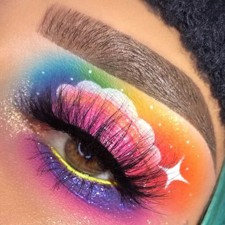 Макияж глаз красками rainbow eye look with a cloud and stars ; makeup artistry Trucco pazzo, Trucco a