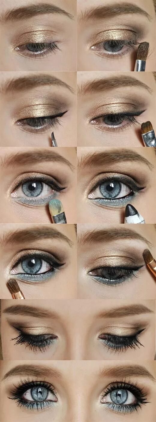 Макияж глаз маленькое веко Make your eyes pop by lining your lower lashline with color. Blue eyes: blues, g