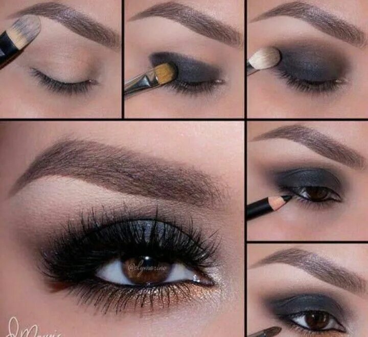 Макияж глаз пошагово фото для брюнеток Pin by Ohelah Ali on Makeup Eyeshadow for brown eyes, Black smokey eye makeup, H