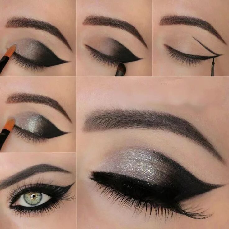 Макияж глаз с помощью теней metallic grey winged smokey eyes tutorial so super pretty Como maquillarse los o