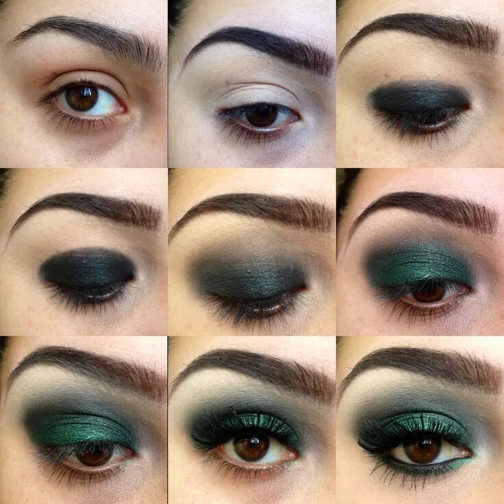 Макияж глаз с зелеными тенями пошагово Step by step smokey green eye shadow Green eyeshadow, Makeup for green eyes, Eye