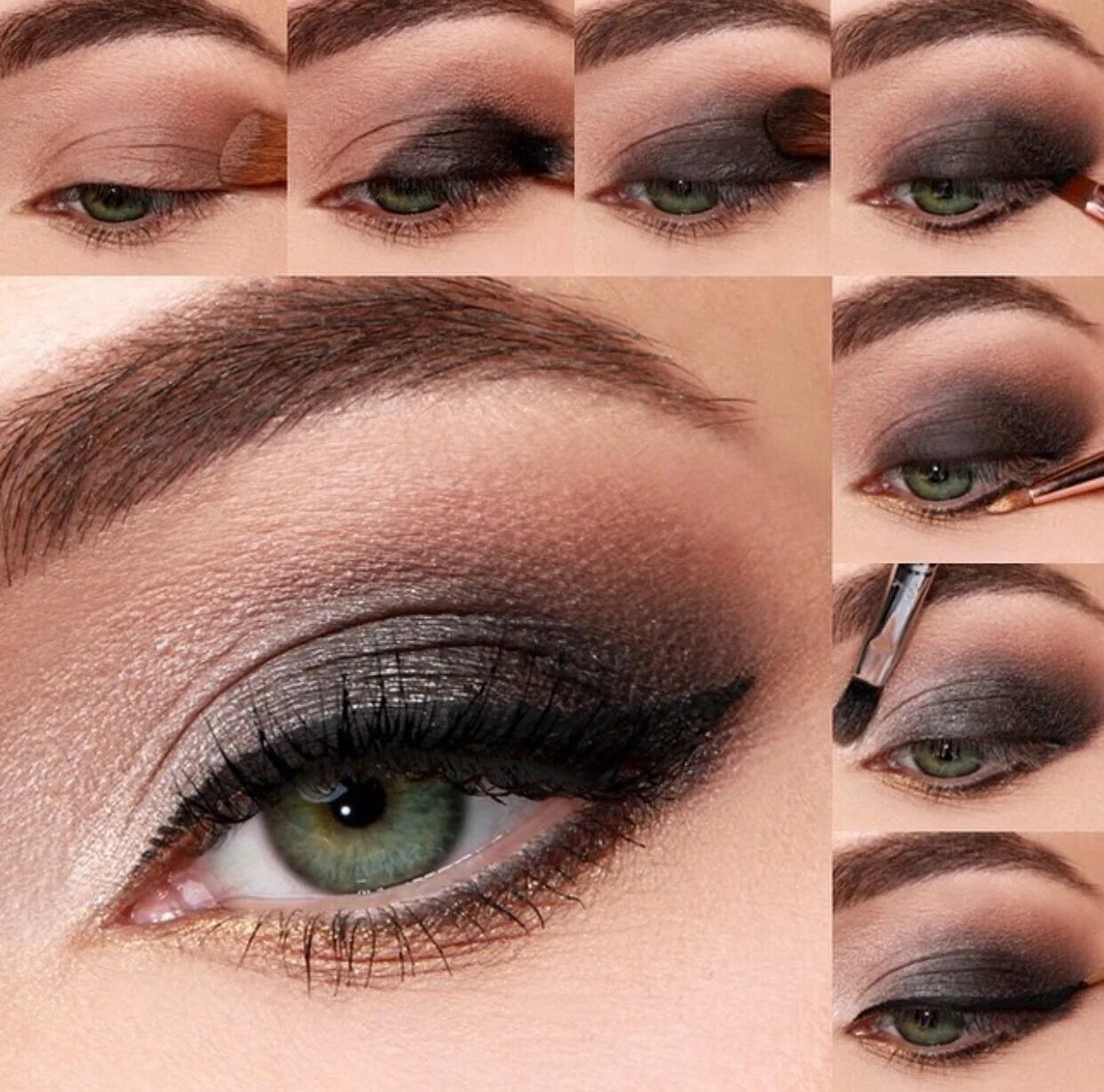 Макияж глаз секреты Light smokey eye with gold shimmer Smokey eyeshadow tutorial, Black smokey eye m