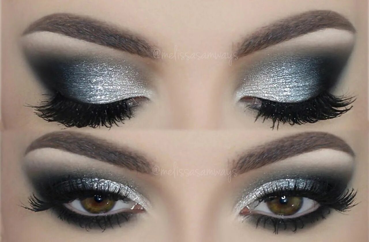 Макияж глаз серые тени ♡ Silver Glitter Holiday Smokey Eyes ♡ Make Up Tutorial Melissa Samways Glitter 