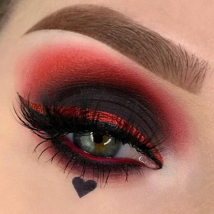 Макияж глаз скачать Red and black smokey eye with red and black winged liner Valentines makeup, Red 