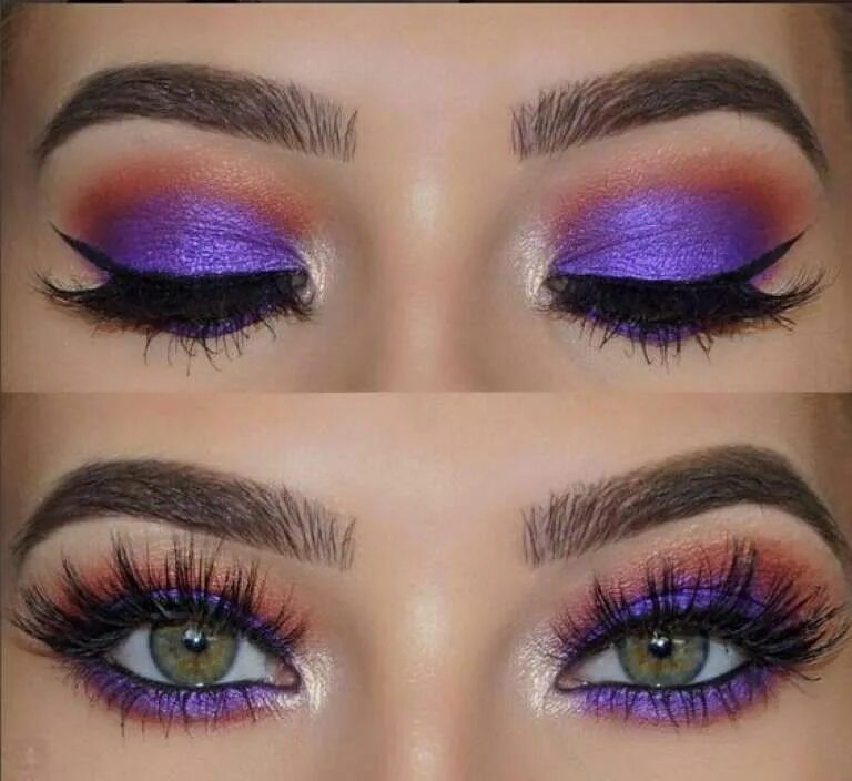 Макияж глаз цветные тени Maquillaje de ojos morado Orange eye makeup, Purple eye makeup, Colorful eye mak
