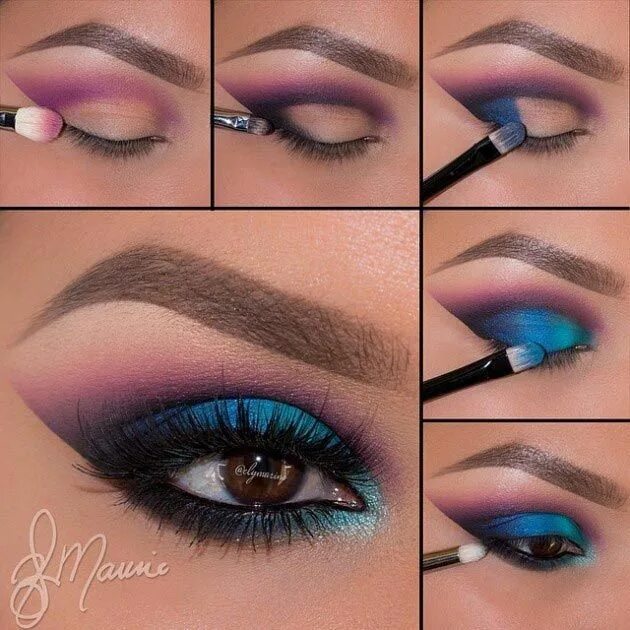 Макияж глаз в домашних Beautiful peacock inspired eye makeup. #eyemakeup #eyes #womentriangle Sombras d