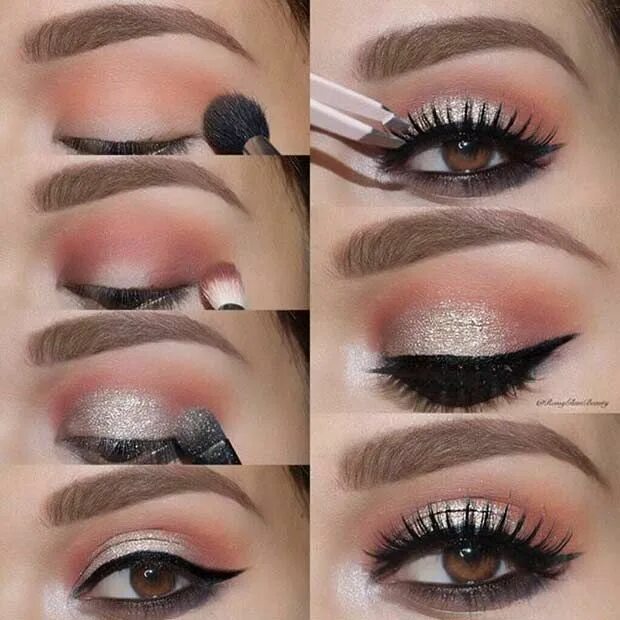 Макияж глаз в домашних условиях Peachy Eye Makeup Tutorial for Brown Eyes Eye makeup steps, Eye makeup, Eye make