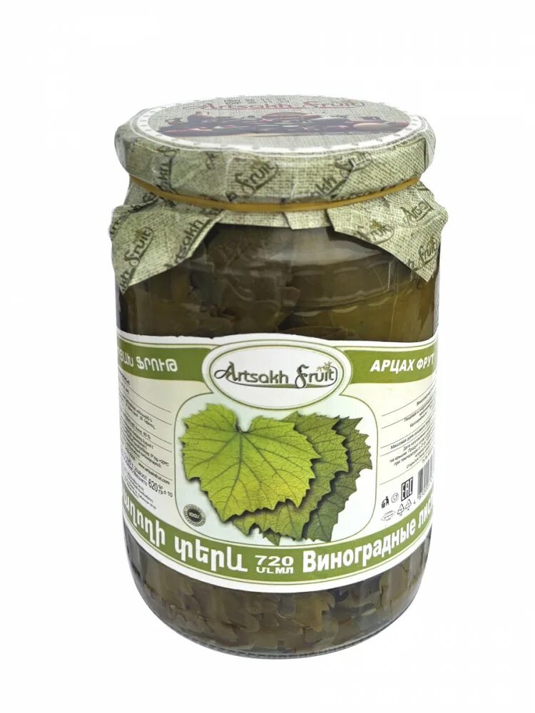 Маринованные виноградные листья фото Оптовая продажа Виноградные листья Artsakh Fruit маринованные 720мл, купить опто