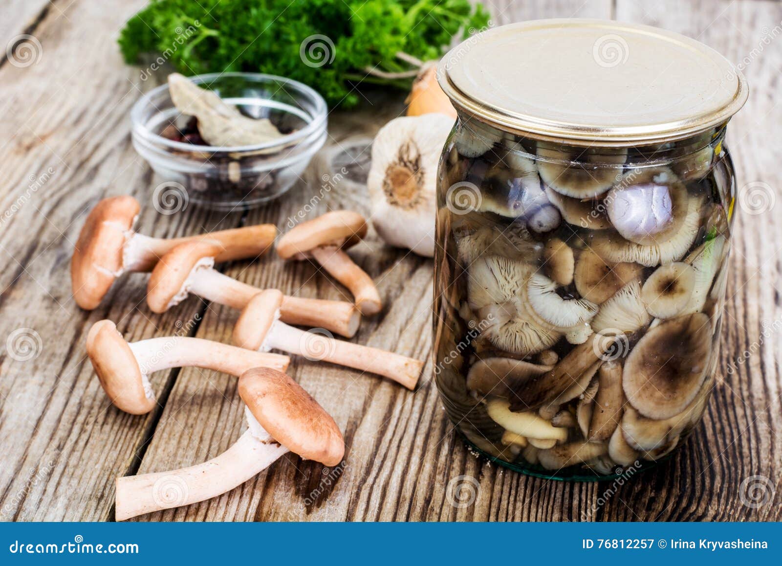 Мариновать грибы фото Marinated Wild Mushrooms Honey Agaric on Rustic Wooden Backgroun Stock Image - I