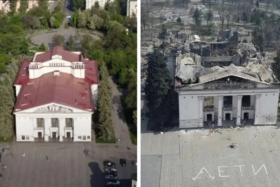 Мариуполь фото до и после Eng avval homilador ayollar o‘ldi" - Mariupol drama teatridagi portlashni guvohl