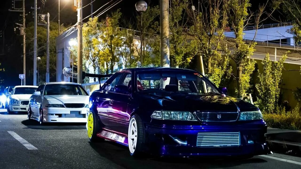 Марк машина тюнинг Картина на холсте 60x110 Альянс Лес "Toyota ночь тюнинг mark 2" на подрамнике / 