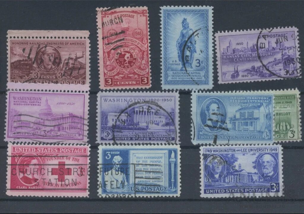 Марка амода фото Лот почтовых марок, 11 шт. США. Лот № 3841. Аукцион № 189. - ANUMIS