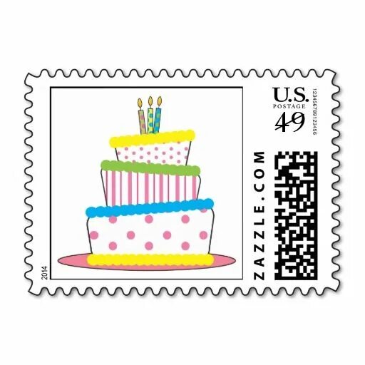 Марка с днем рождения картинки Cute Polka Dot Birthday Cake Postage Stamps. Make your own business card with th