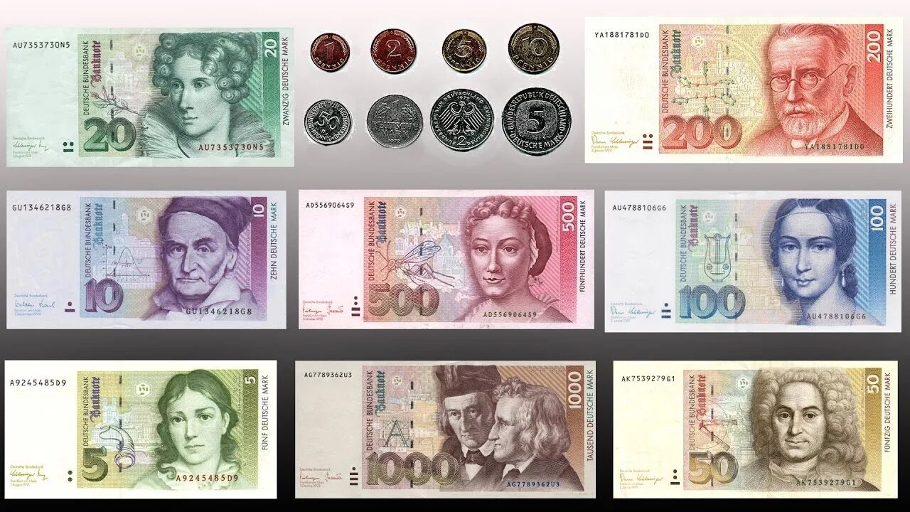 Марки деньги фото German Mark Banknotes and Coins (Deutsche Mark banknoten und münzen) - YouTube