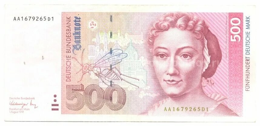 Марки деньги фото 1991) Банкнота Германия (ФРГ) 1991 год 500 марок "Мария Сибилла Мериан" XF - куп