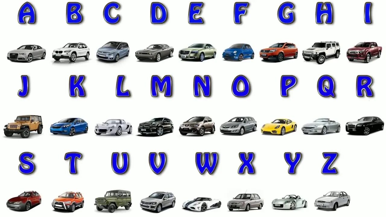 Марки машин по алфавиту с фото Learn alphabet from A to Z from car brands. - YouTube