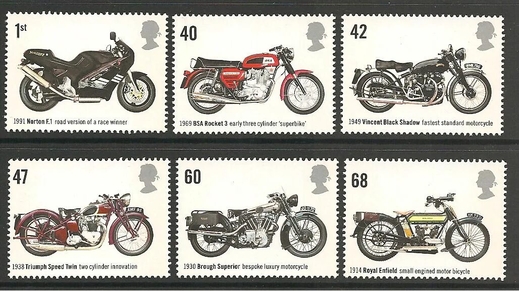 Марки мотоциклов ссср список и фото SG2548-2553 2005 Motorcycles Stamp Set Uk stamps, Commemorative stamps, Postage 