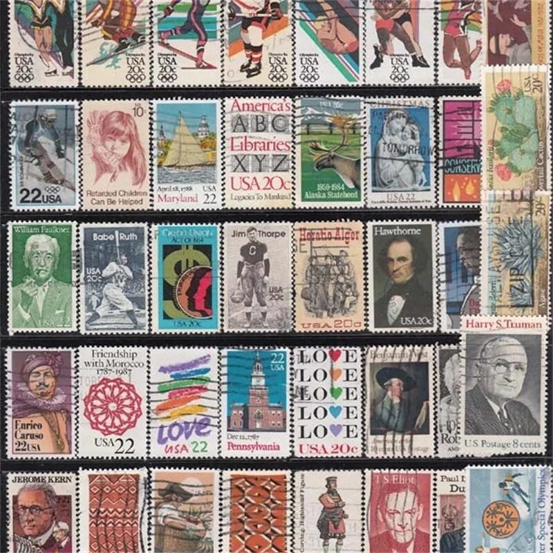 Марки пост фото High Value 100 Pcs Usa No Repeat Postage Stamp Collections With Post Mark Stamps