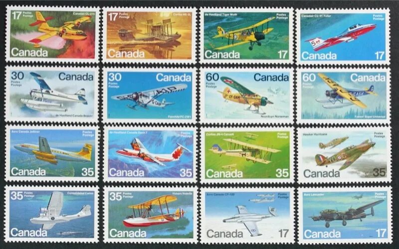 Марки самолетов фото CANADA #843/972 Airplanes, Aircraft, Sea Planes complete set of 16 mint NH eBay
