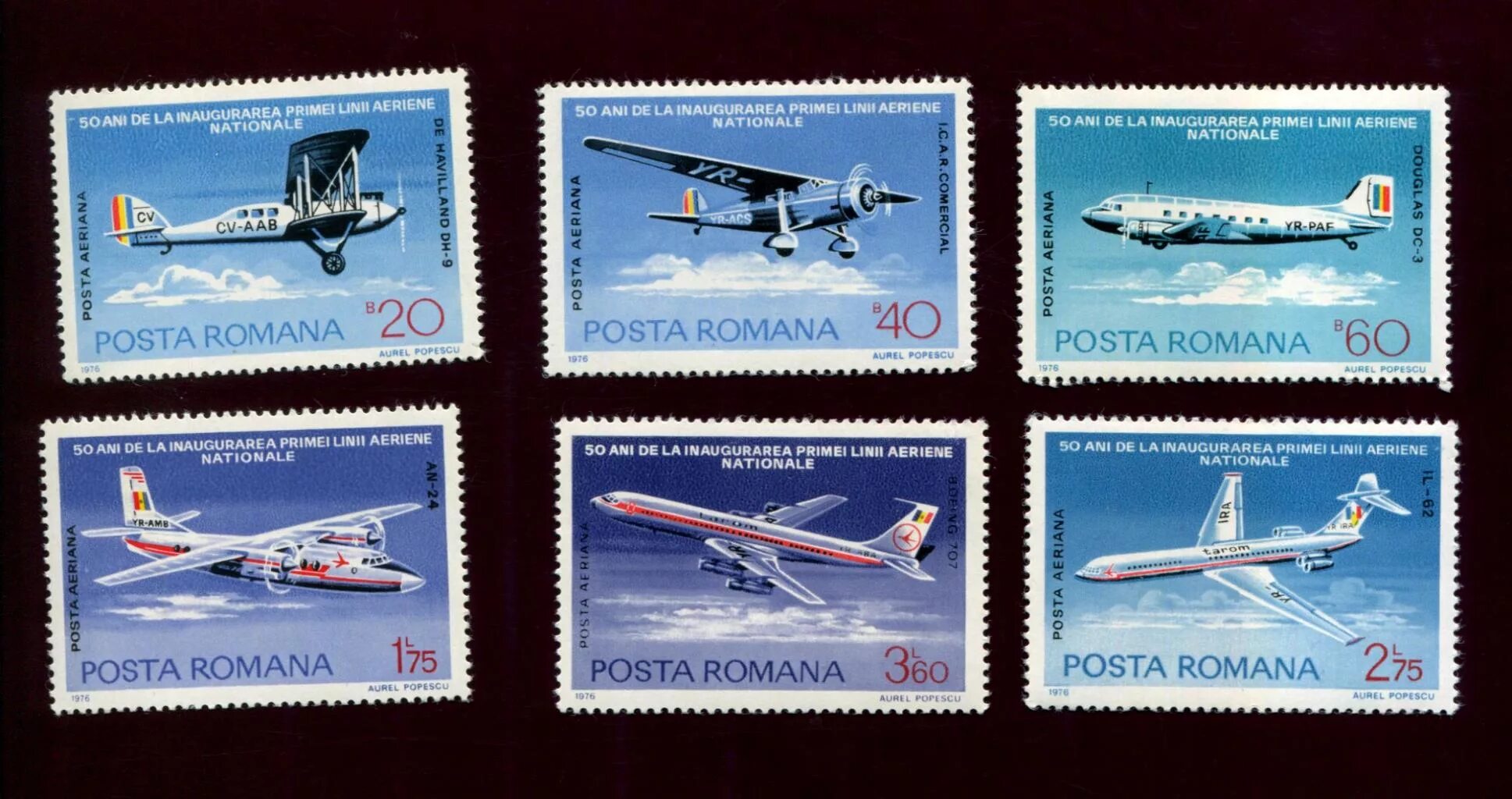 Марки самолетов фото Марка. Самолеты Авиация 1976 г. Румыния (М33)